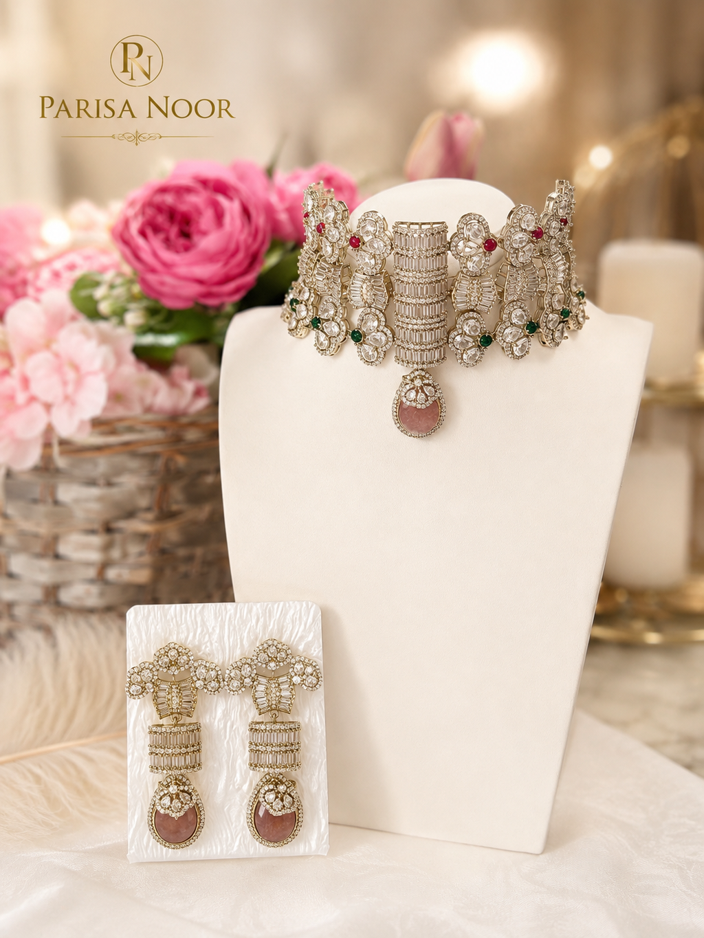 Zarevia Luxury Designer Polki Choker Necklace Set