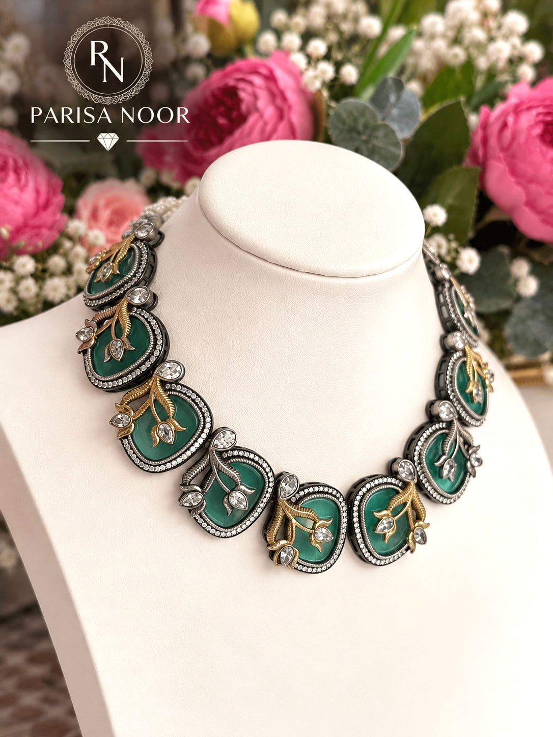 Zelvaya Teal Botanical Designer Necklace Set