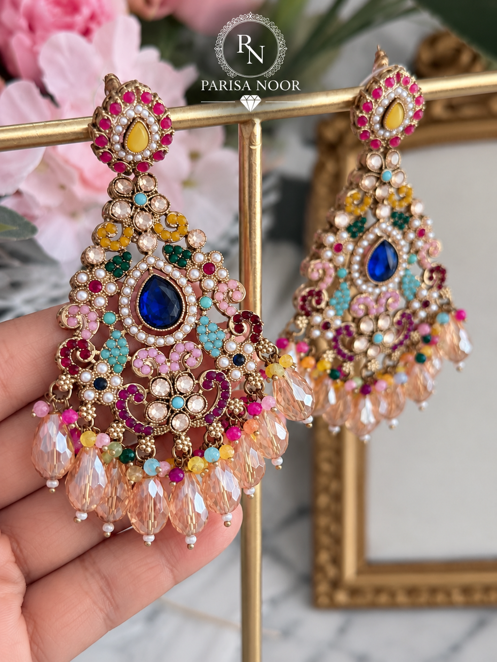 Zarelle Turkish Crystal Multicolour Chandbali Earrings