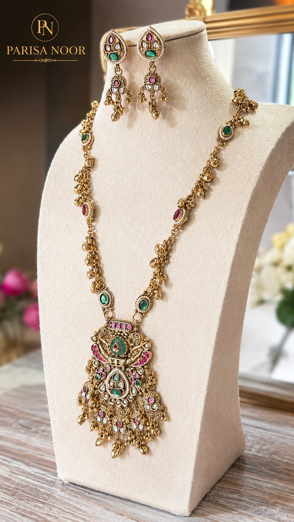 Afroze Rajwadi Heritage Long Necklace Set Ghungru✨