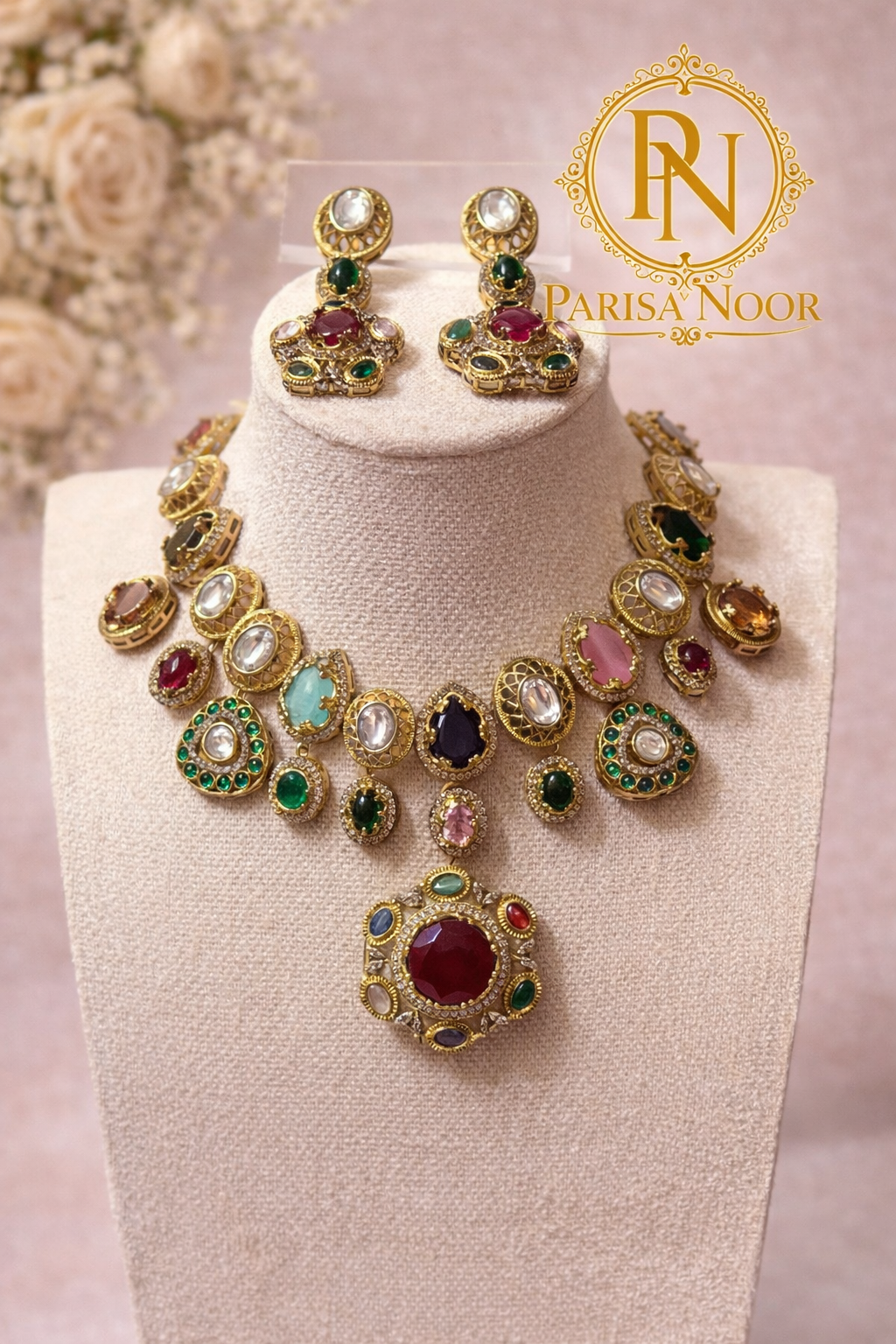 Noor Rani Multigem Designer Necklace Set