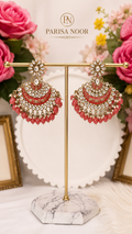 Rimjhim Kundan Meenakari Chandbali Earrings Coral Pink