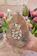 Irina Brass mini Mother of Pearl Clutch Oval Silver