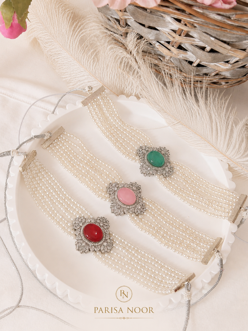 Elira Pink Pearl Designer Choker Set