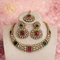 Zaina Kundan Necklace Set in Green  and Pink Ruby