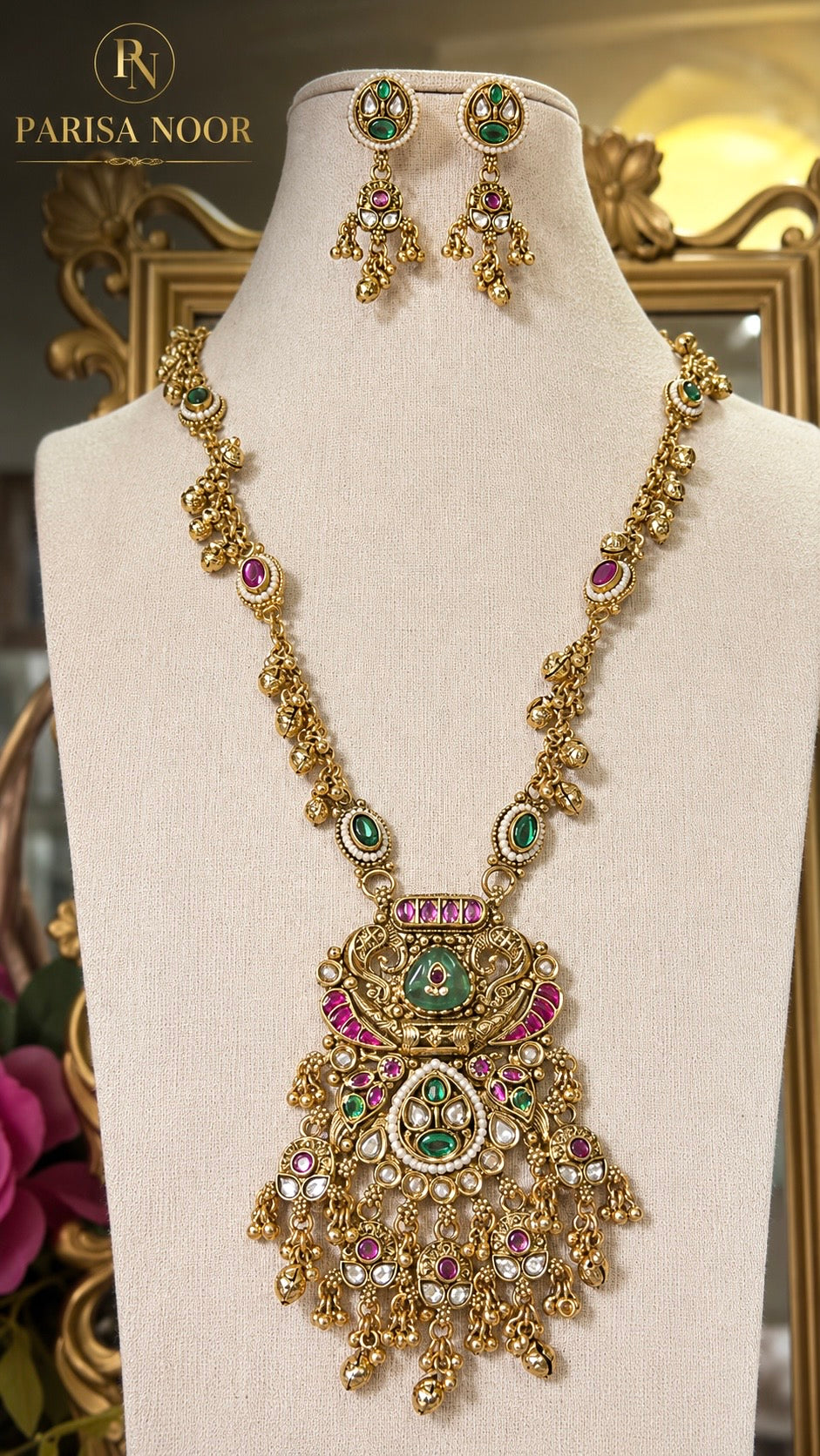 Afroze Rajwadi Heritage Long Necklace Set Ghungru✨
