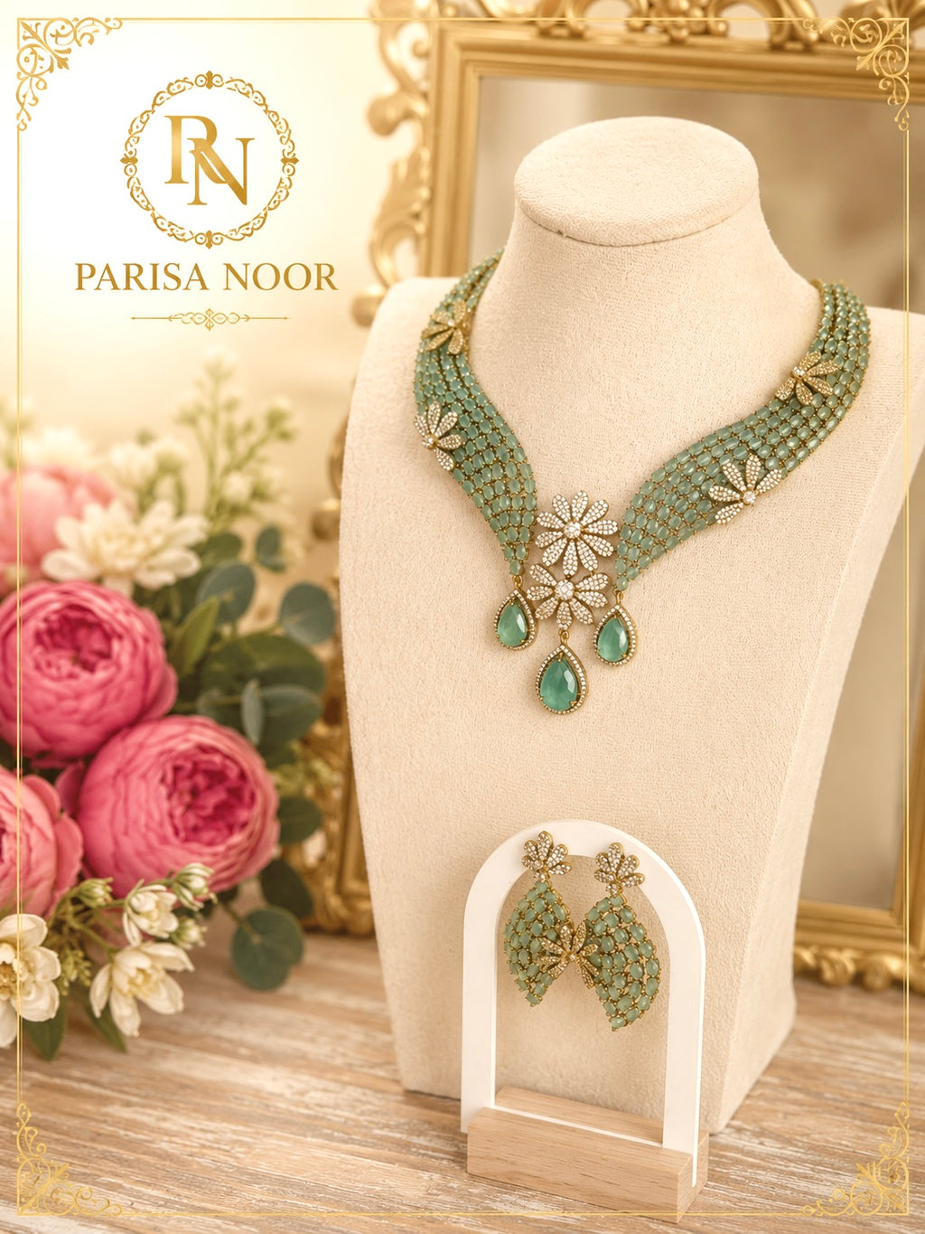 Sidrah Luxury Victorian AD Moissanite Necklace Set