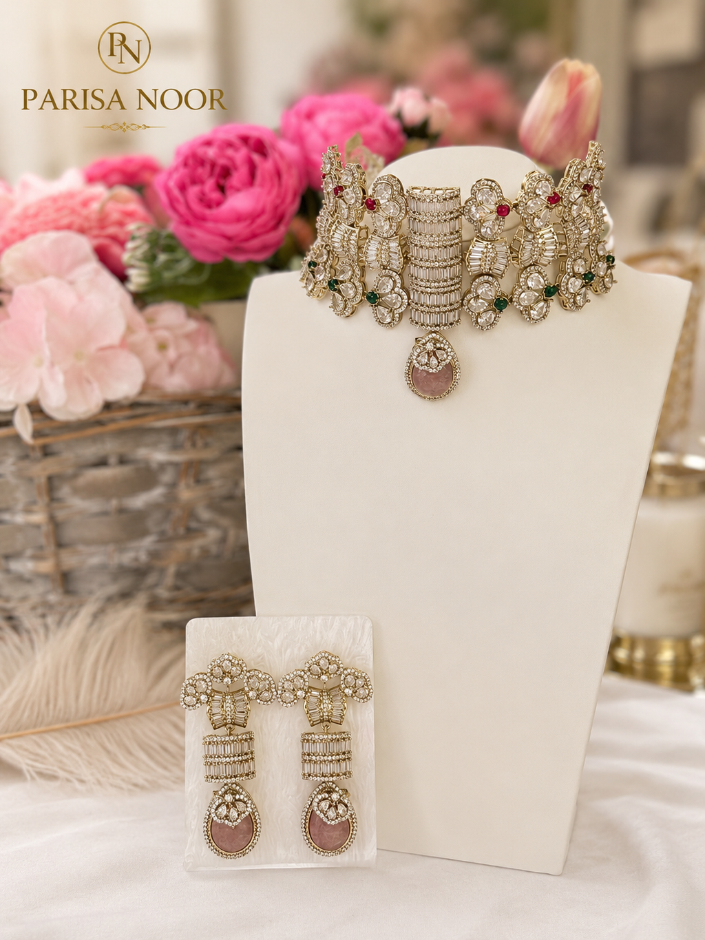 Zarevia Luxury Designer Polki Choker Necklace Set