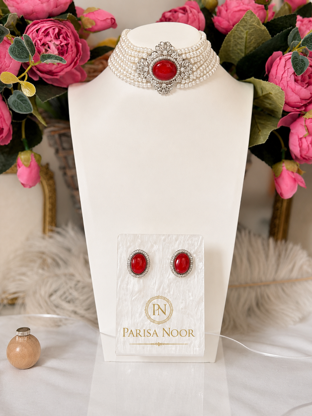 Elira Royal Red Pearl Designer Choker Set