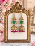 Pravisha Emerald & Ruby Premium Jhumka Earrings with Kaan Chain