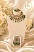 Sharvari Green Premium Necklace Set with Earring and Teeka