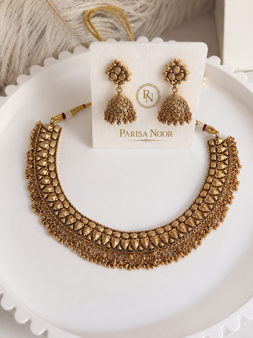 Vamika Antique Gold Jhumki Necklace Set