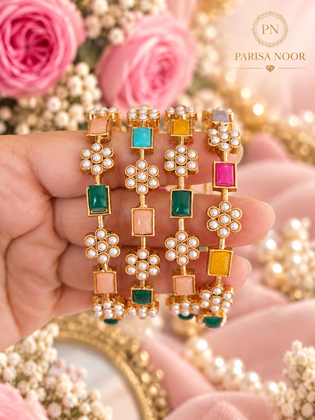 Veylora Multicolour Pearl Bangles Set (Clearance Sale)