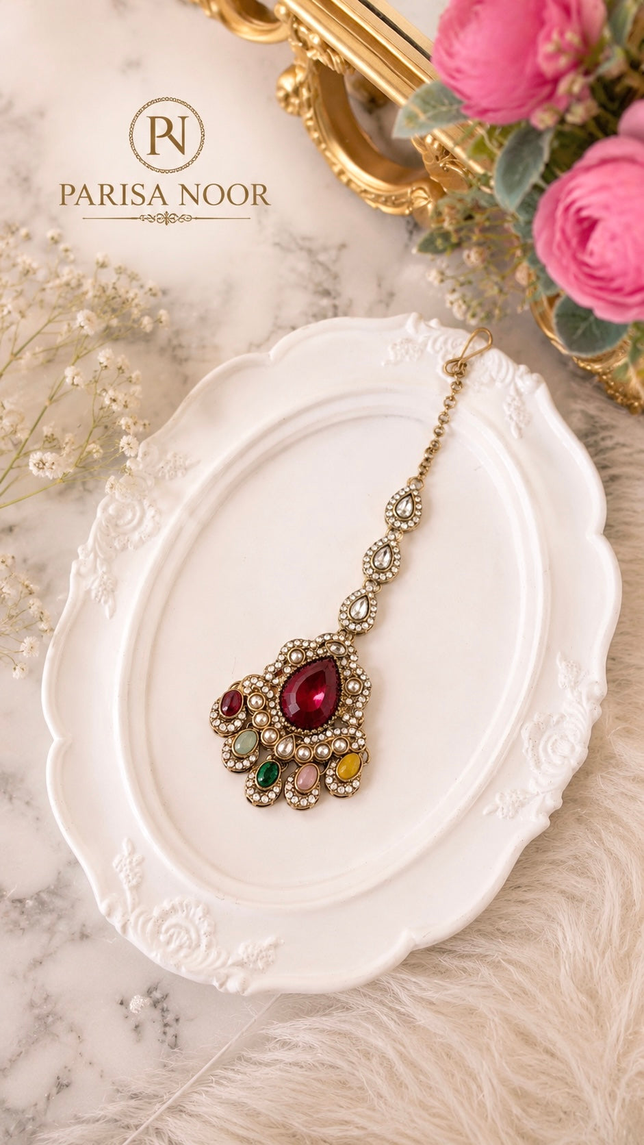Anaya Multi Kundan Zircon Necklace Set with Teeka