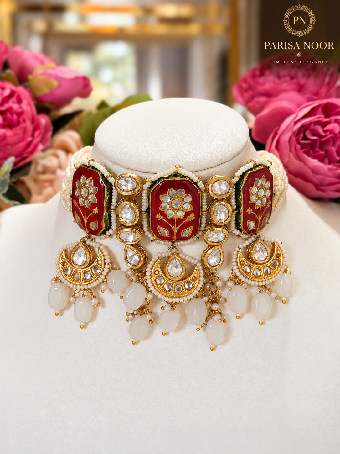 Zarelle Ruby Meenakari Kundan Choker Set