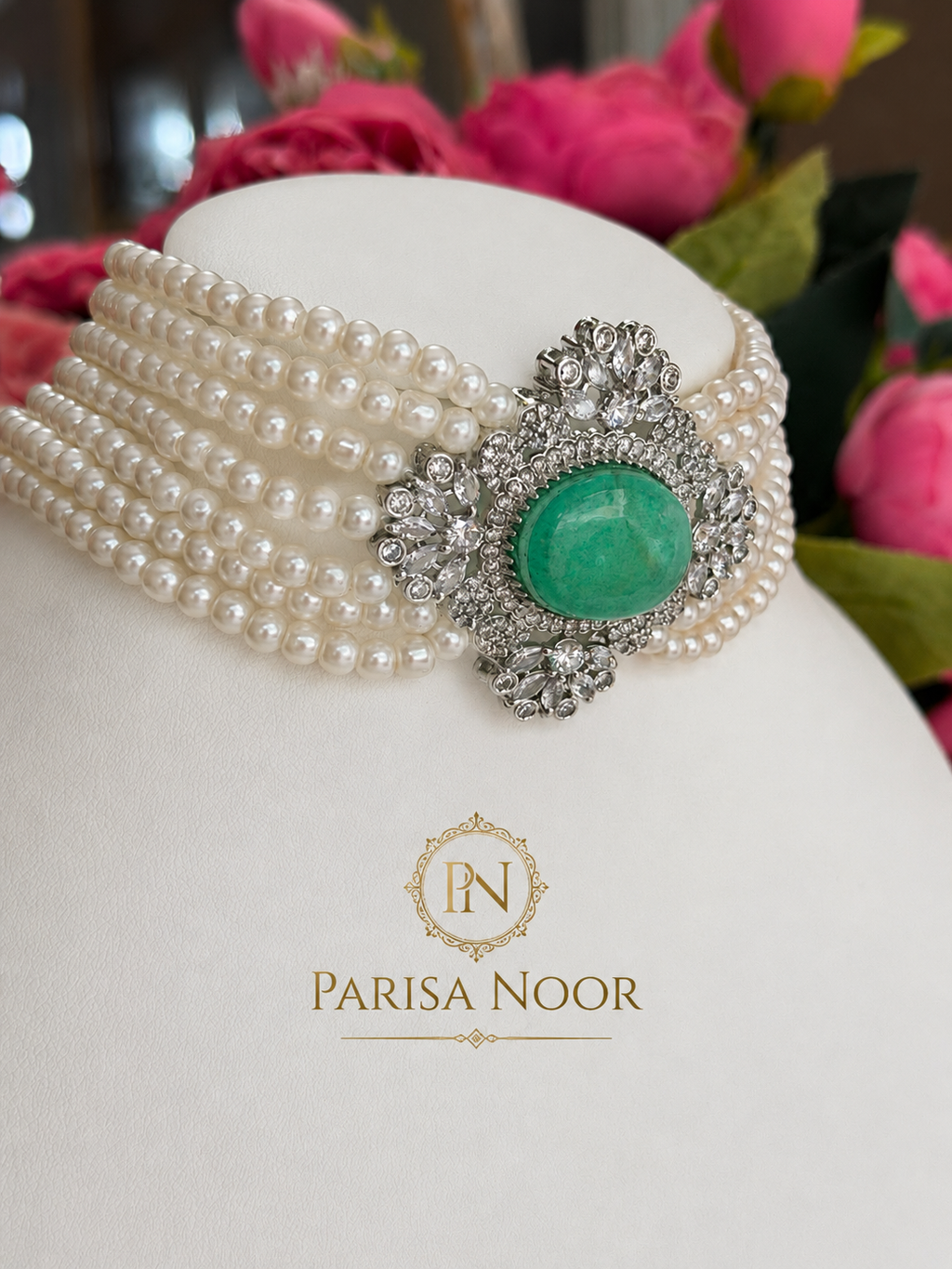 Elira Mint Pearl Designer Choker Set