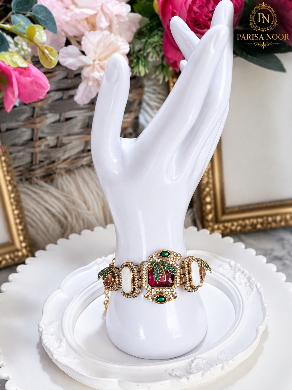 Calista Designer Ruby Statement Cuff Bracelet