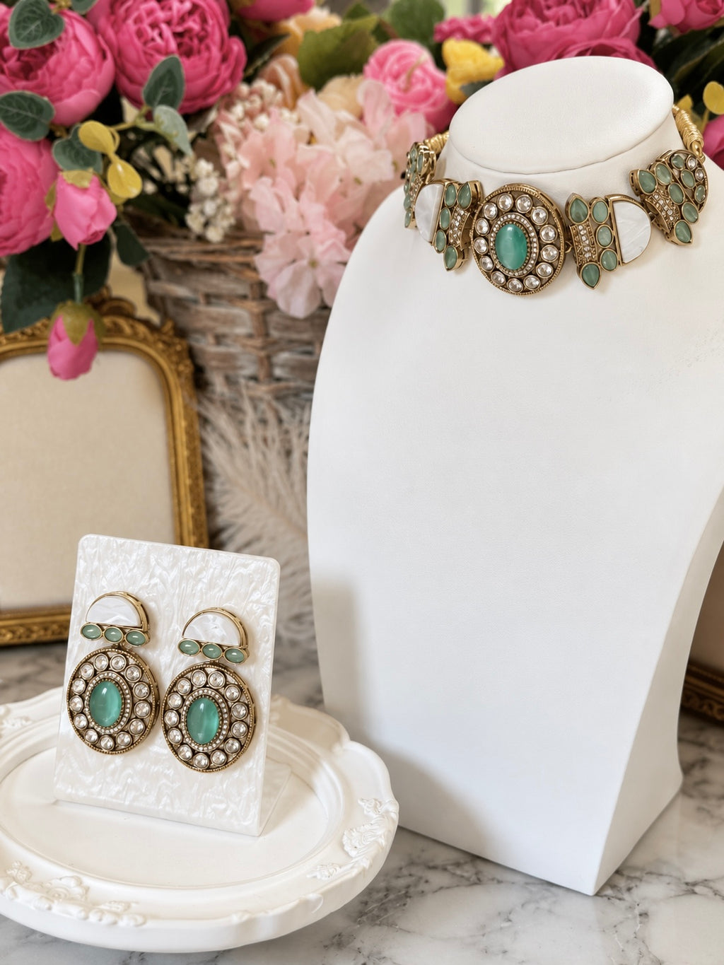 Rosalie Mint Green Designer Choker Set