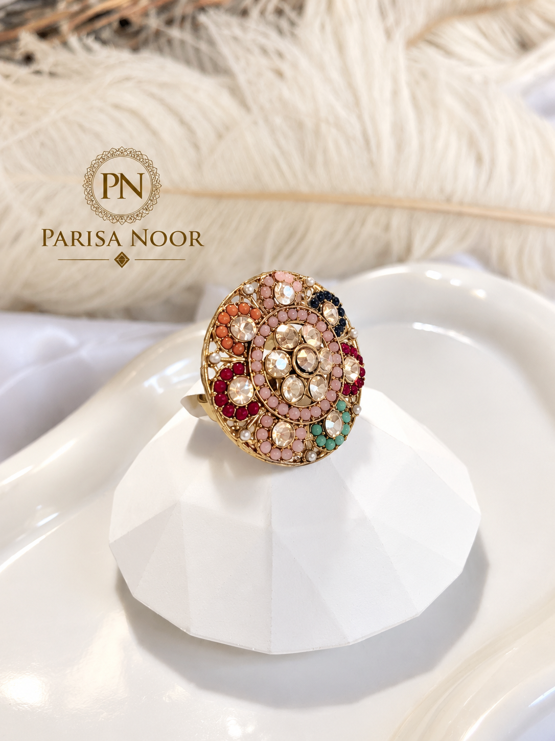 Zaremina Multicolour Turkish Mosaic Adjustable Statement Ring