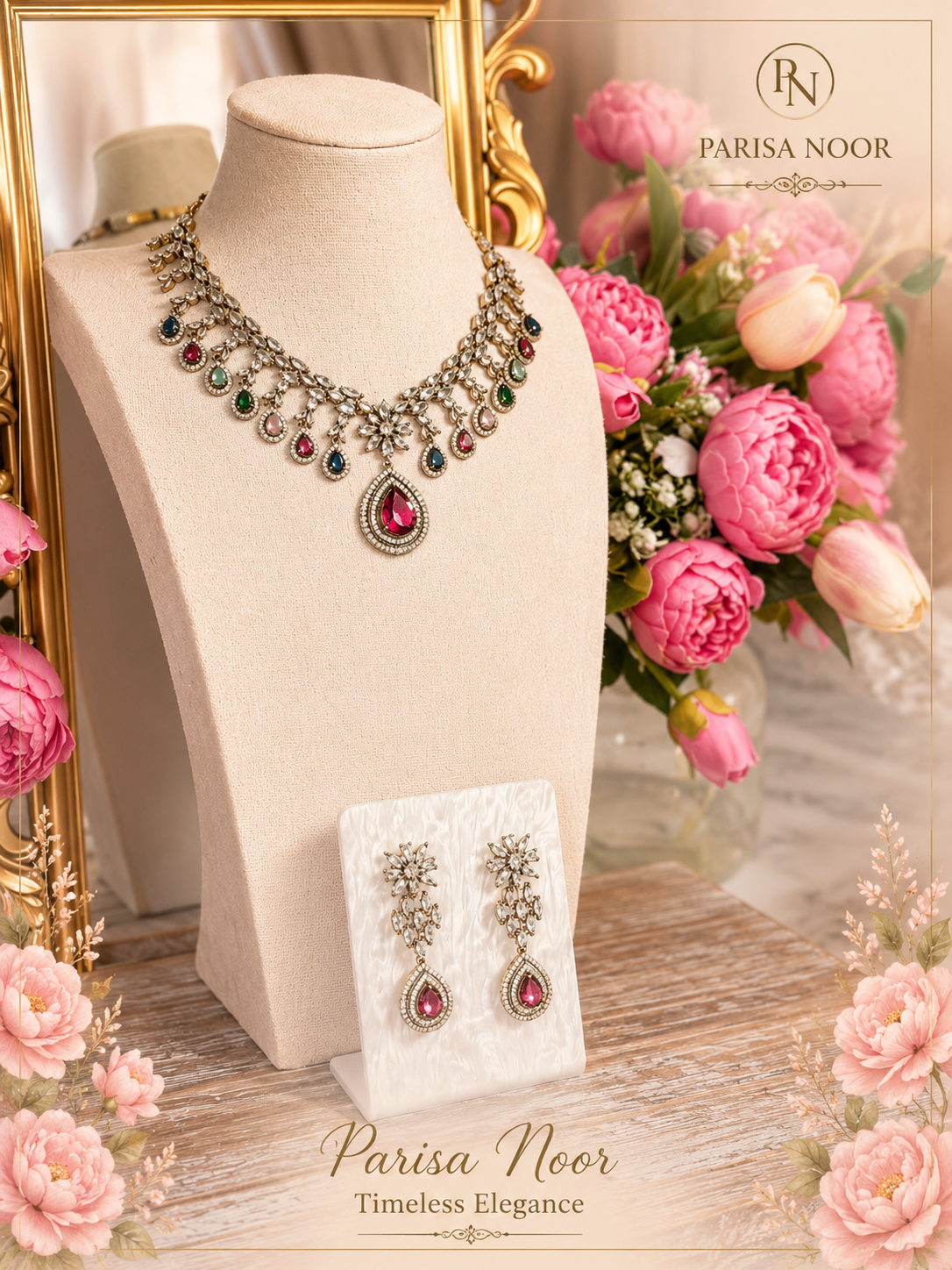 Maria Victorian Mehendi Polish AD Multi Necklace Set