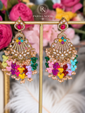 Zavelle Multicolour Kundan Beaded Chandbali Earrings