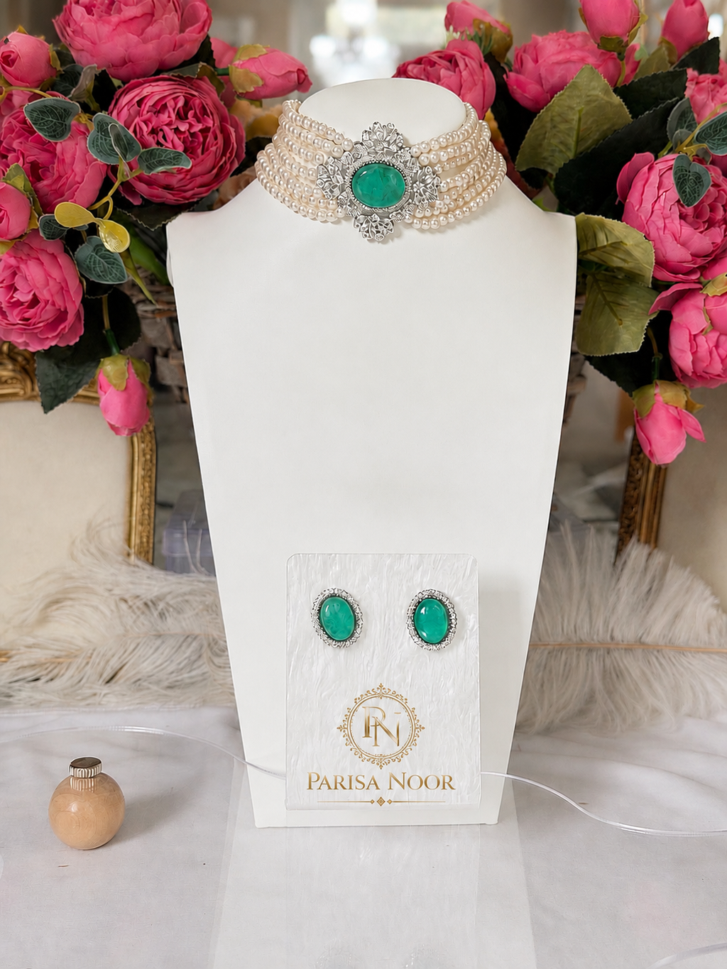 Elira Mint Pearl Designer Choker Set