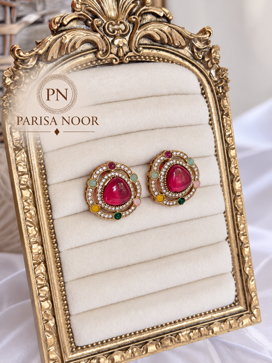 Ruhmeera Ruby Pink Multicolour Designer Stud Earrings