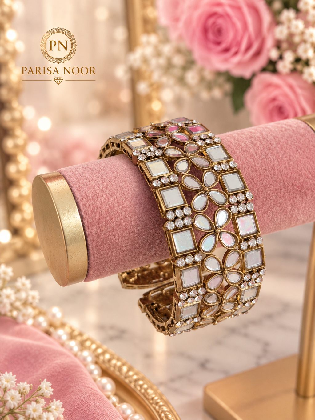 Mirraya Mirror-Work Openable Keda Bangle