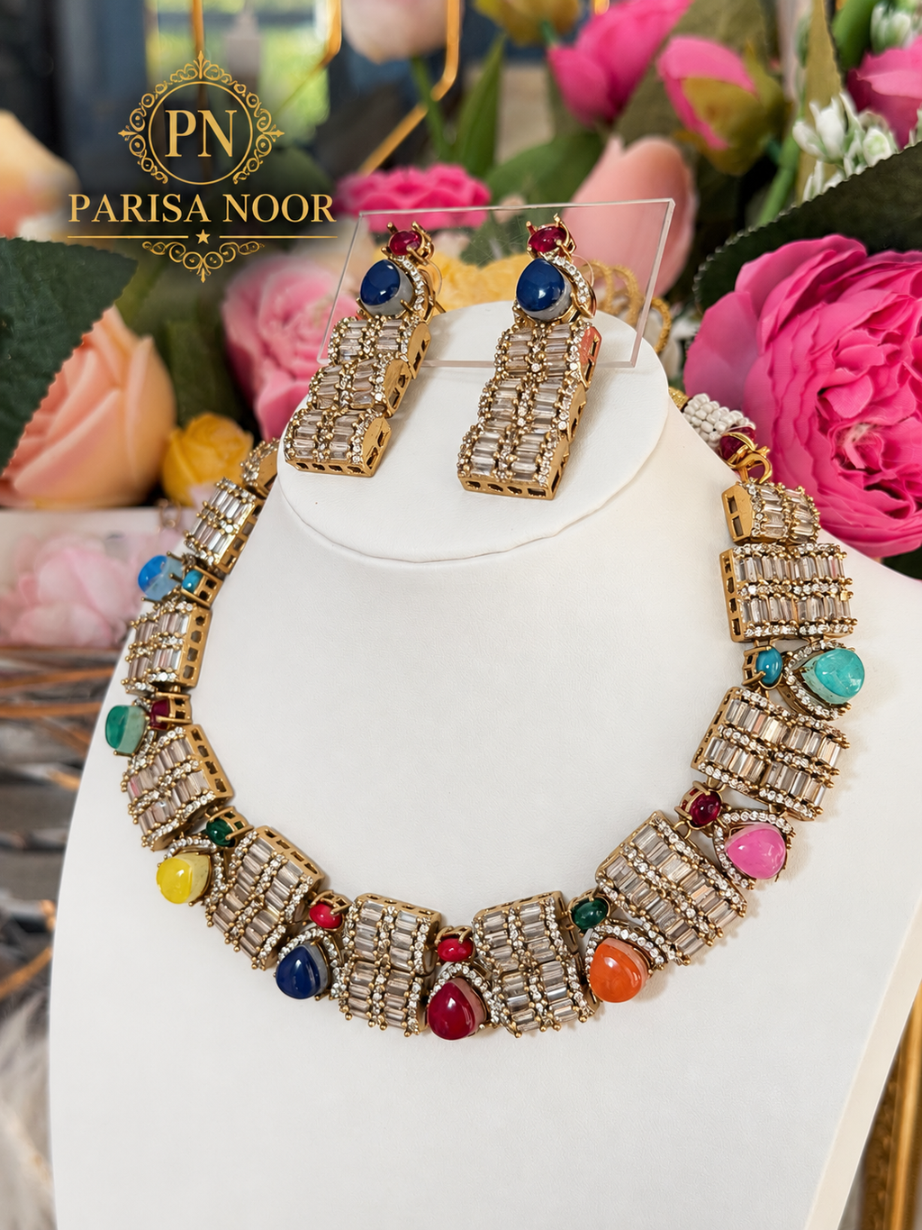 Cavira Multicolour Double-Setting Designer Necklace Set