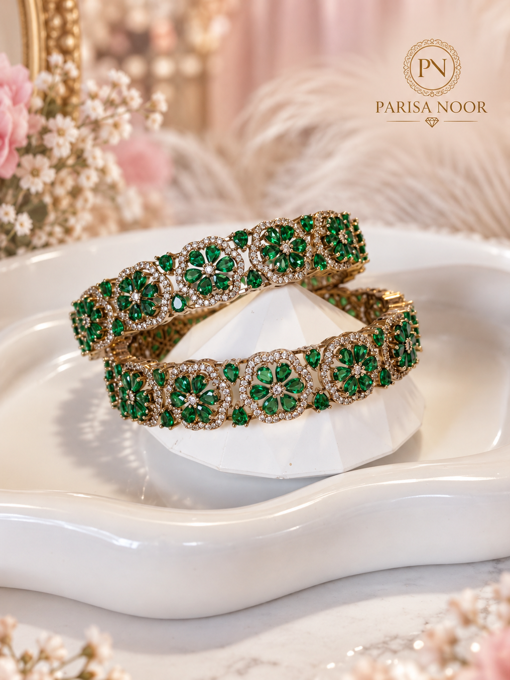 Arezia Premium Victorian AD Green Bangles – Pair