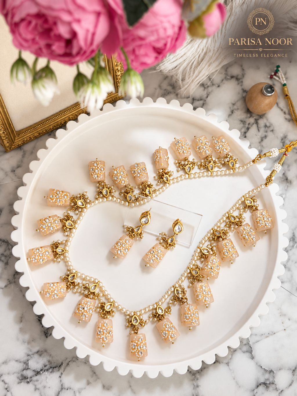 Zivanya Designer Handpainted Quartz & Kundan Necklace Set