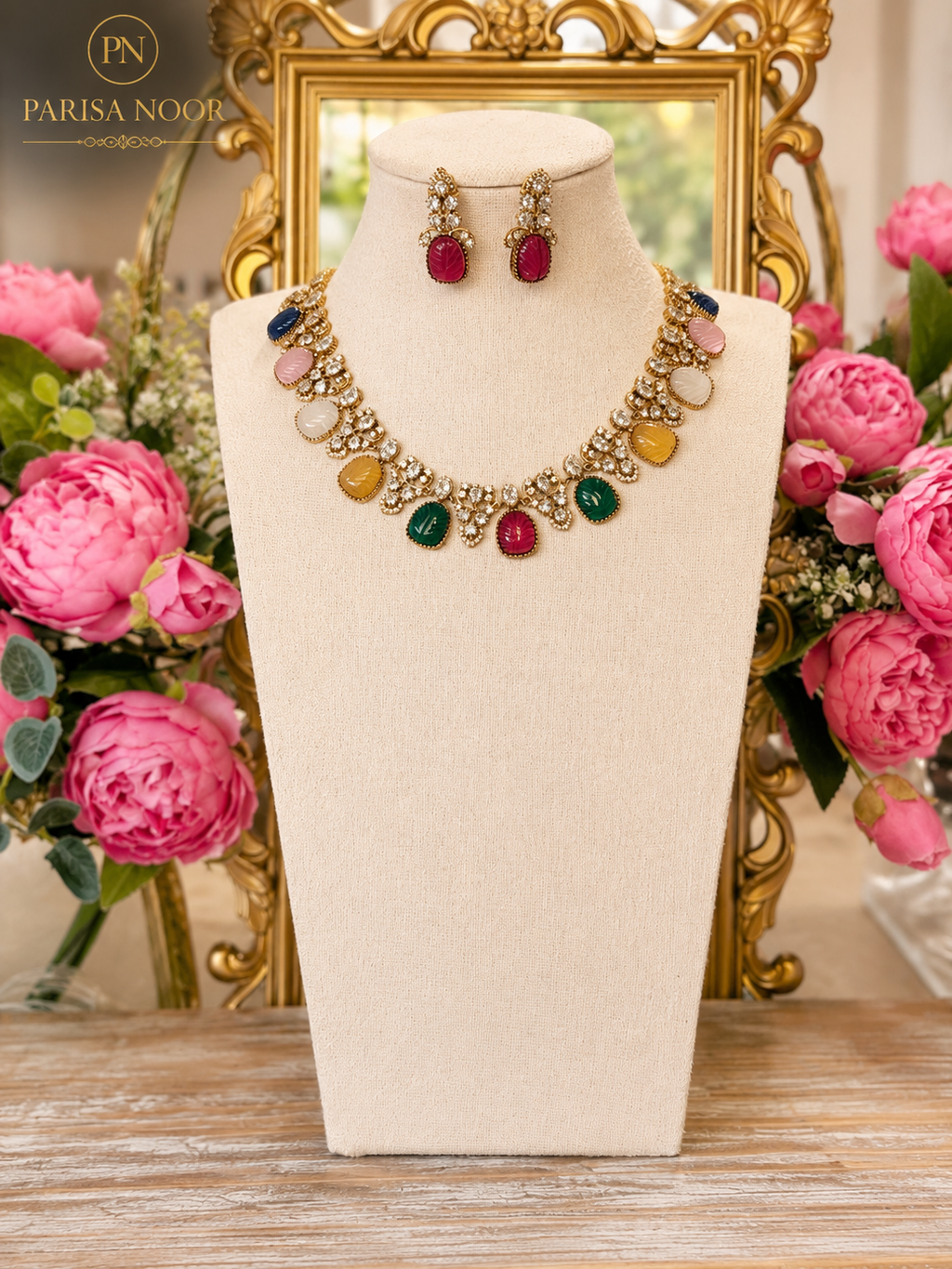 Mohona Multistone Victorian Mehendi Polish Necklace Set
