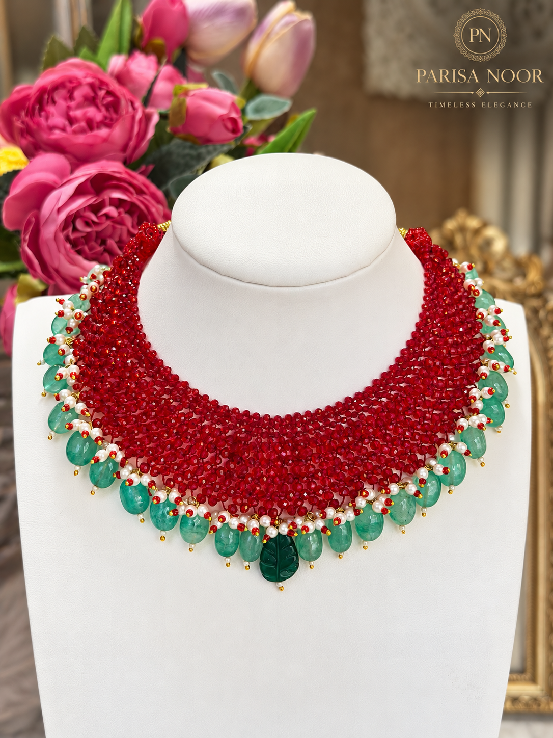 ✨ Rivana Ruby & Emerald Beaded Statement Necklace ✨