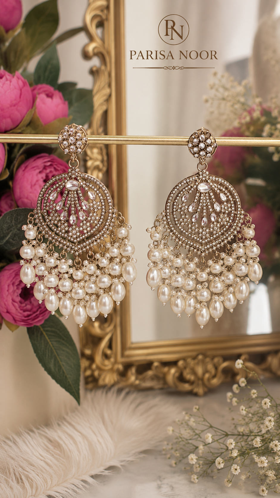 Inara Pearl Designer Pakistani Chandbali Earrings