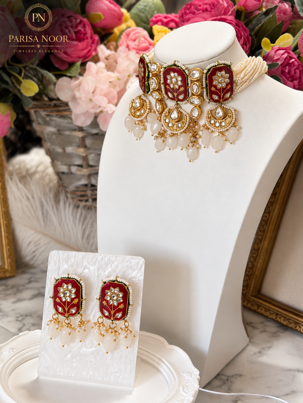 Zarelle Ruby Meenakari Kundan Choker Set