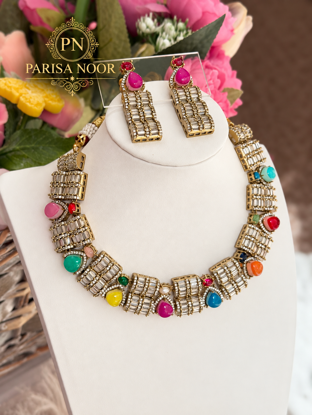 Cavira Multicolour Double-Setting Designer Necklace Set