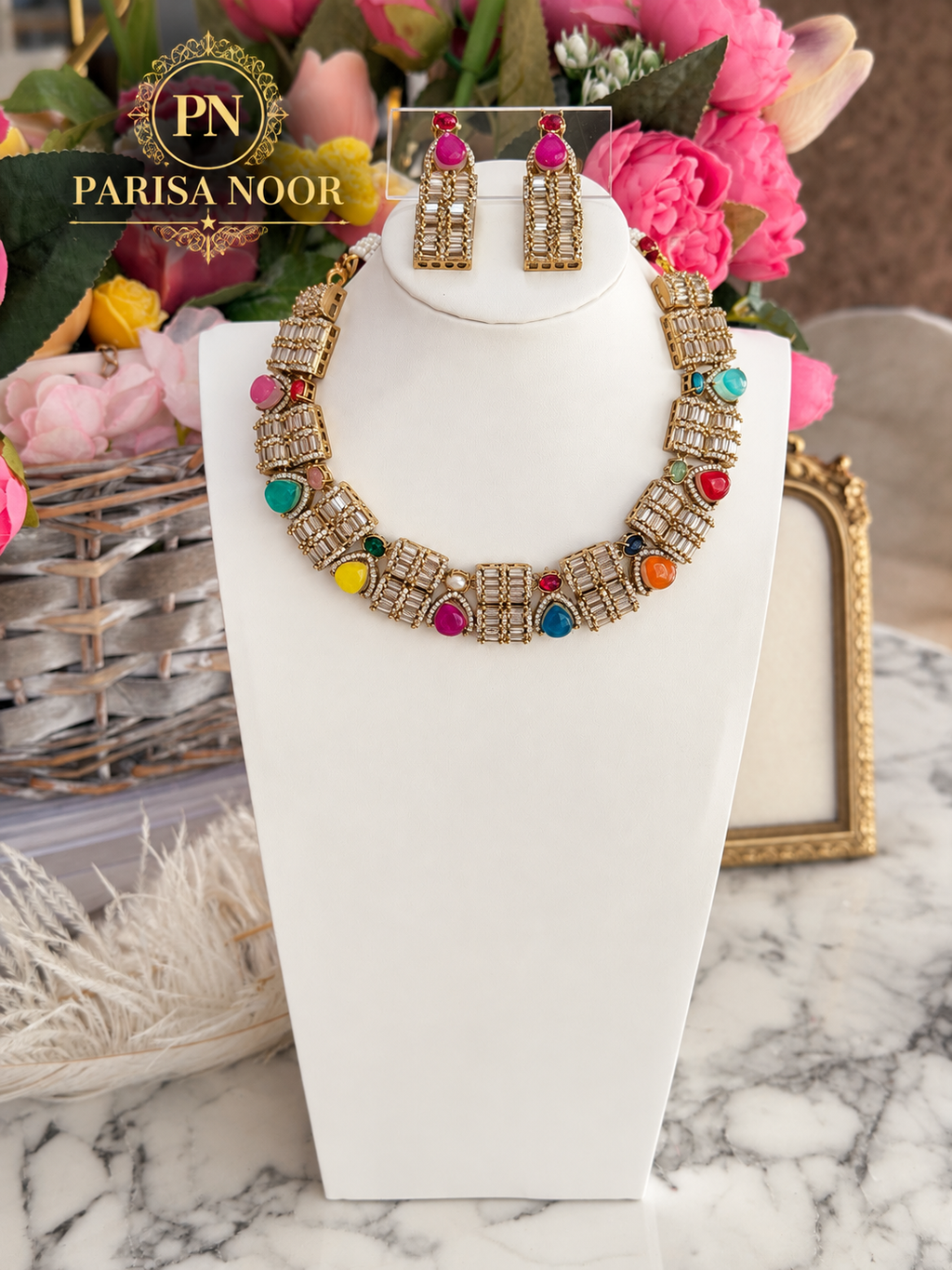 Cavira Multicolour Double-Setting Designer Necklace Set