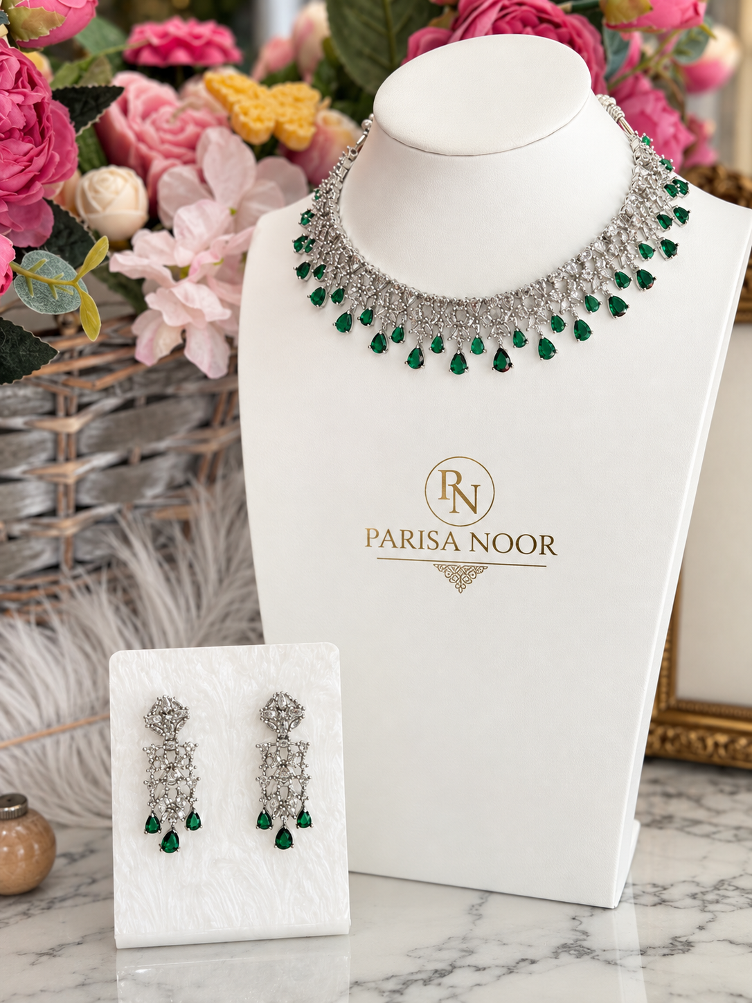 Zahira Emerald Green AD Necklace Set