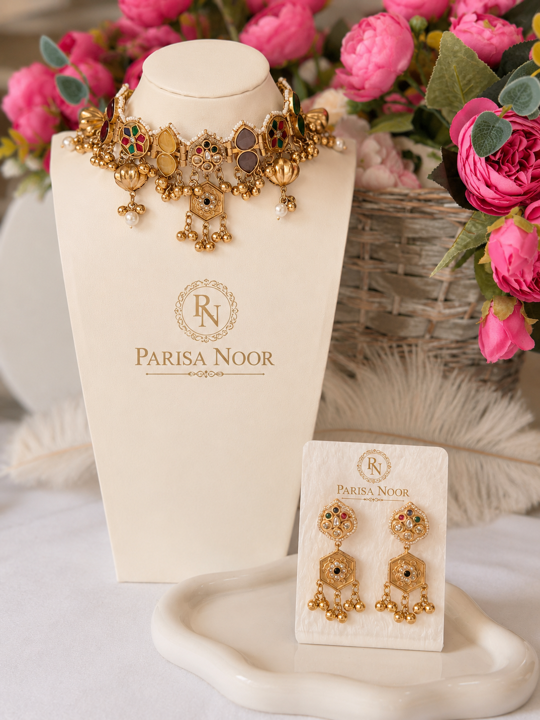 Aabroo Multicolour Ghungroo Heritage Choker Necklace Set