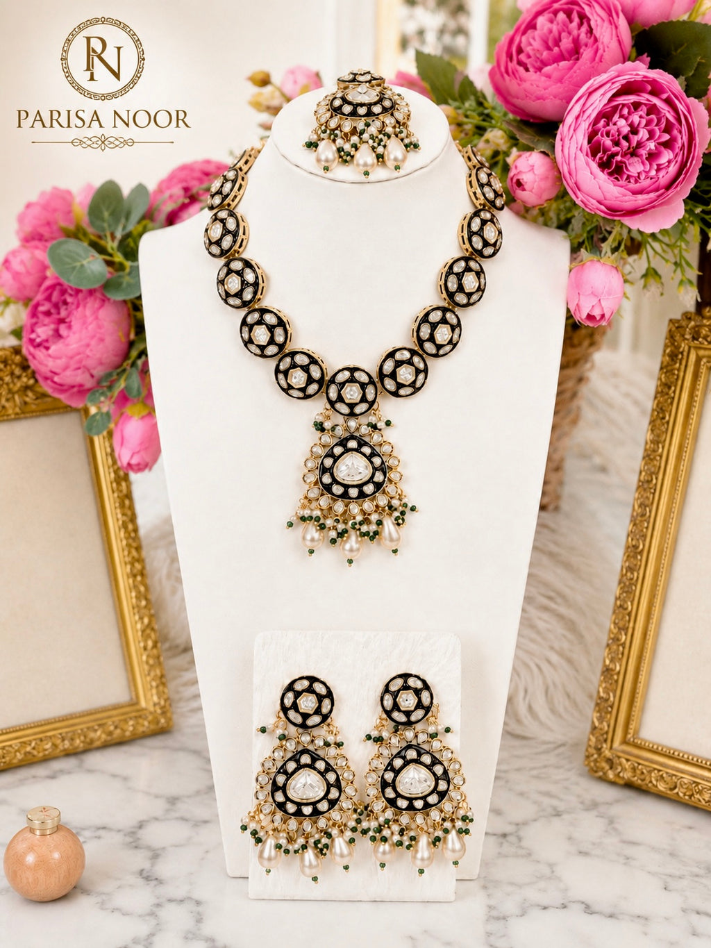 Vanya Meenakari Kundan Green Necklace Set