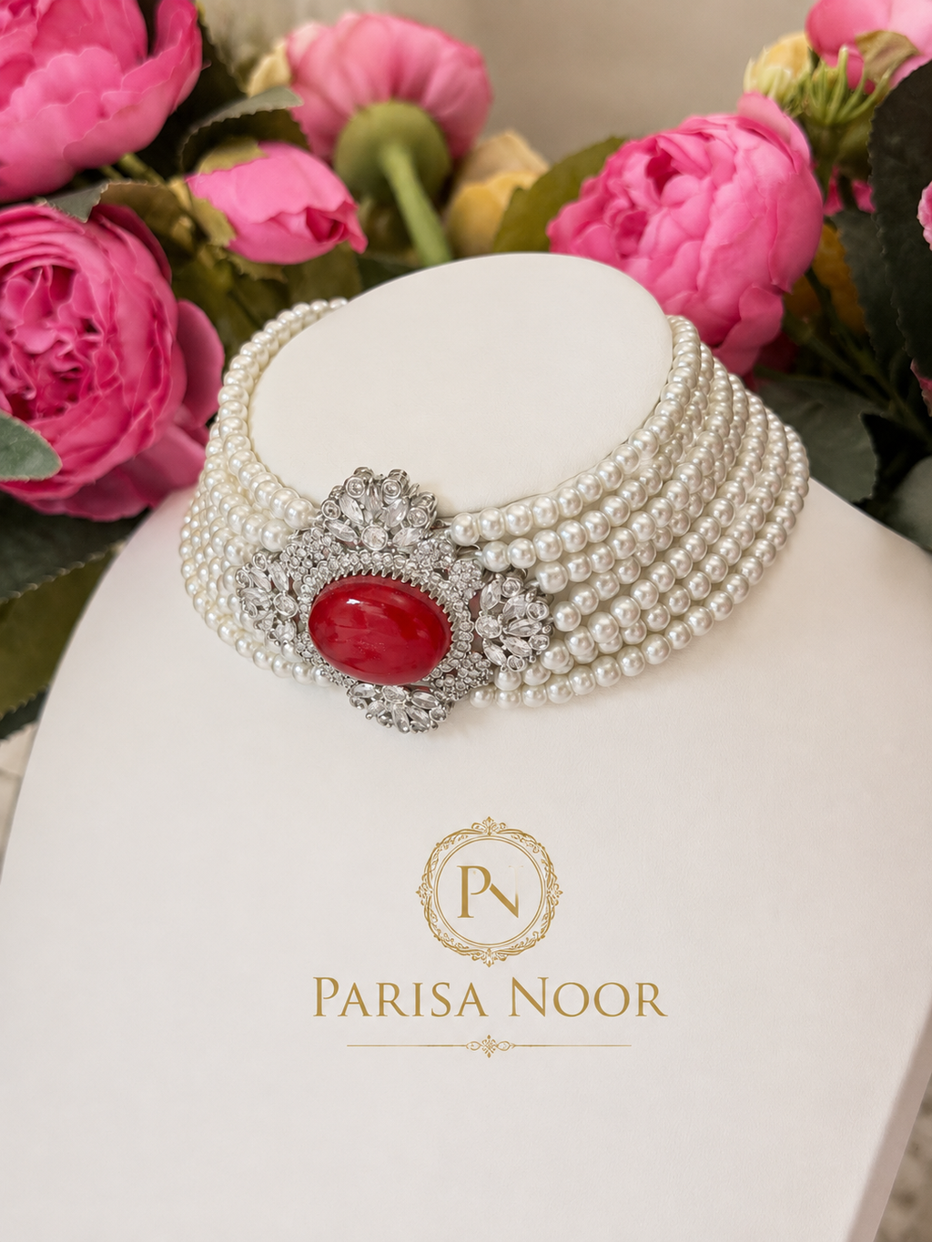 Elira Royal Red Pearl Designer Choker Set