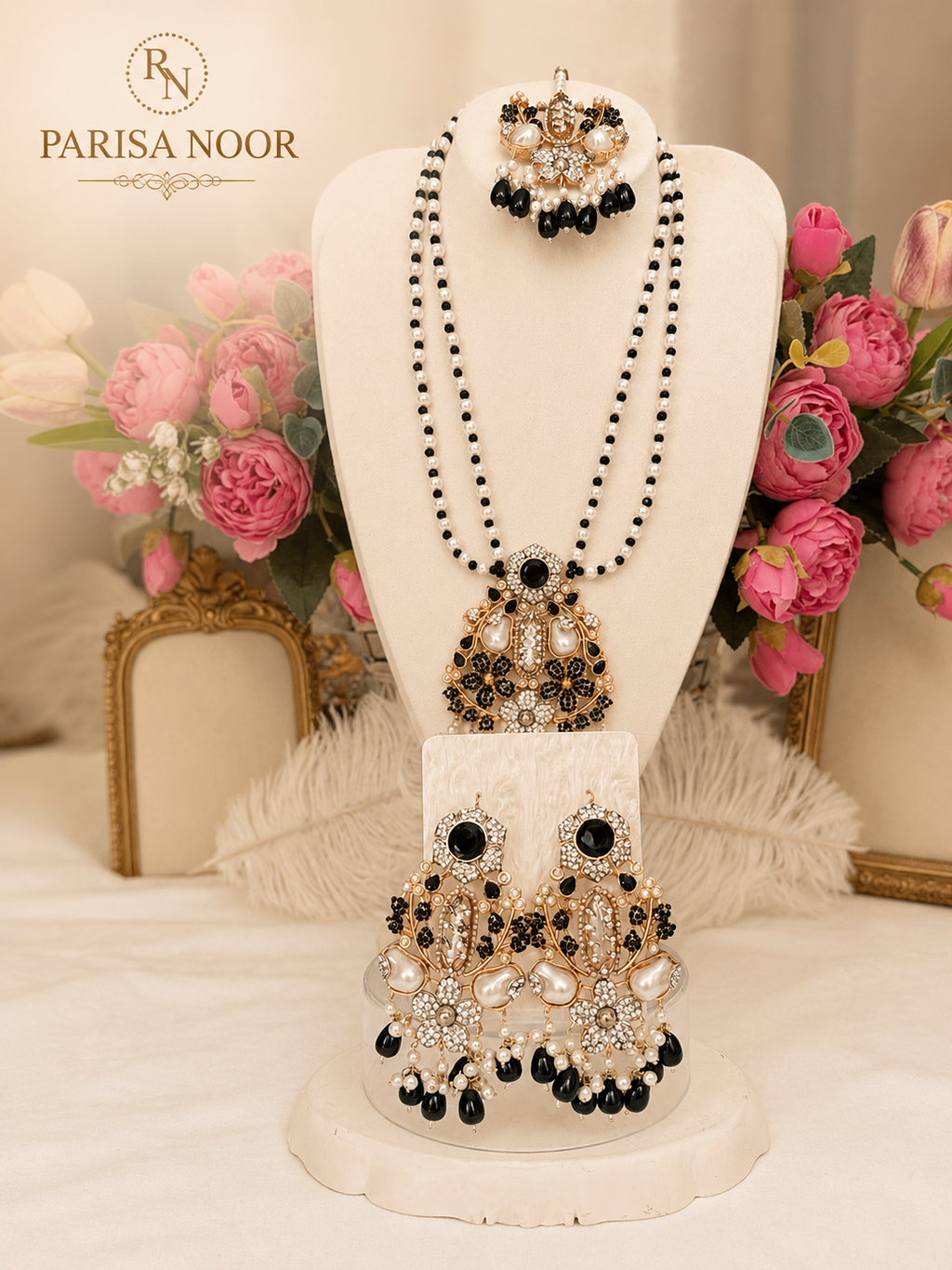 Leyla Black & Gold Turkish Statement Necklace Set