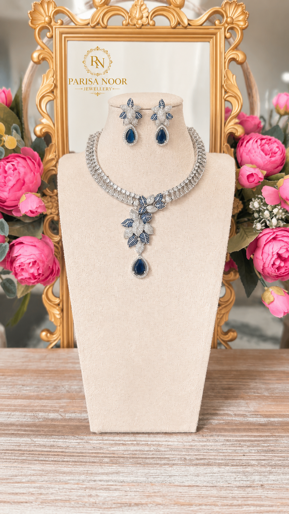 Sereia Designer Victorian AD Blue Necklace Set