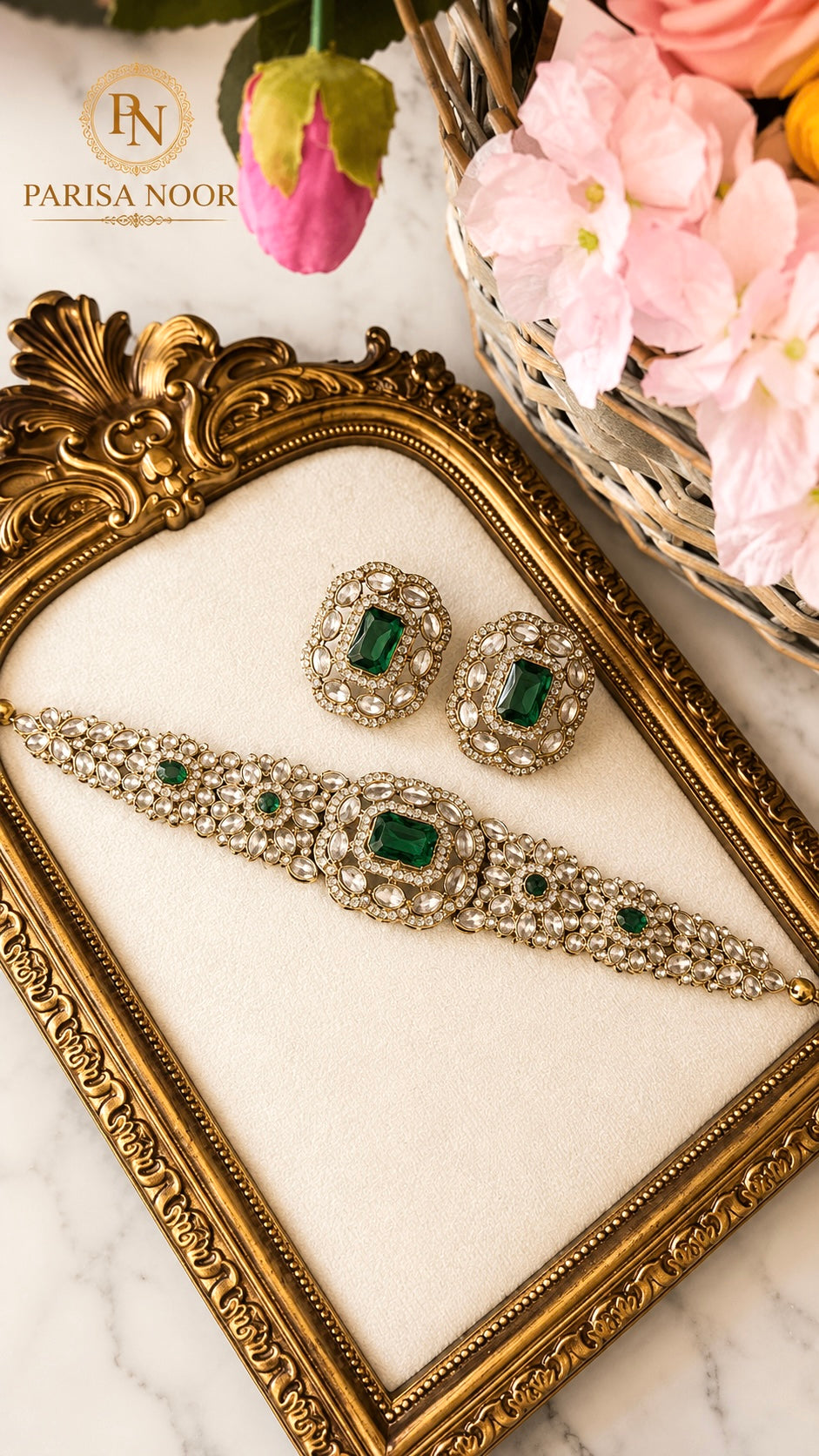 Nivedi Choker Necklace Set - Emerald