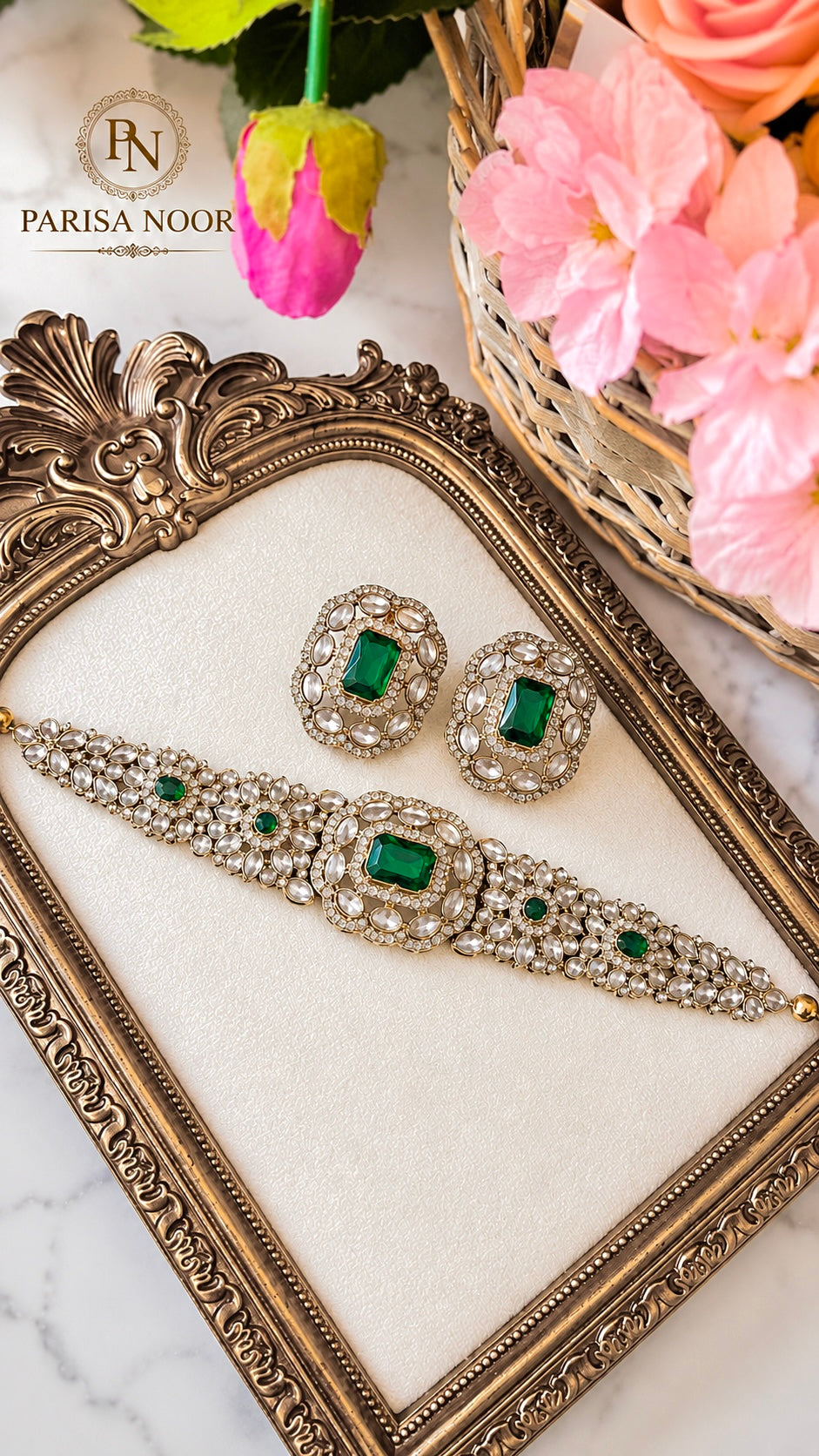 Nivedi Choker Necklace Set - Emerald