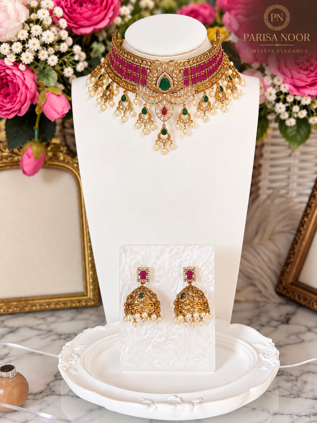 Ariella Luxury Heritage AD Choker Set Ruby Pink