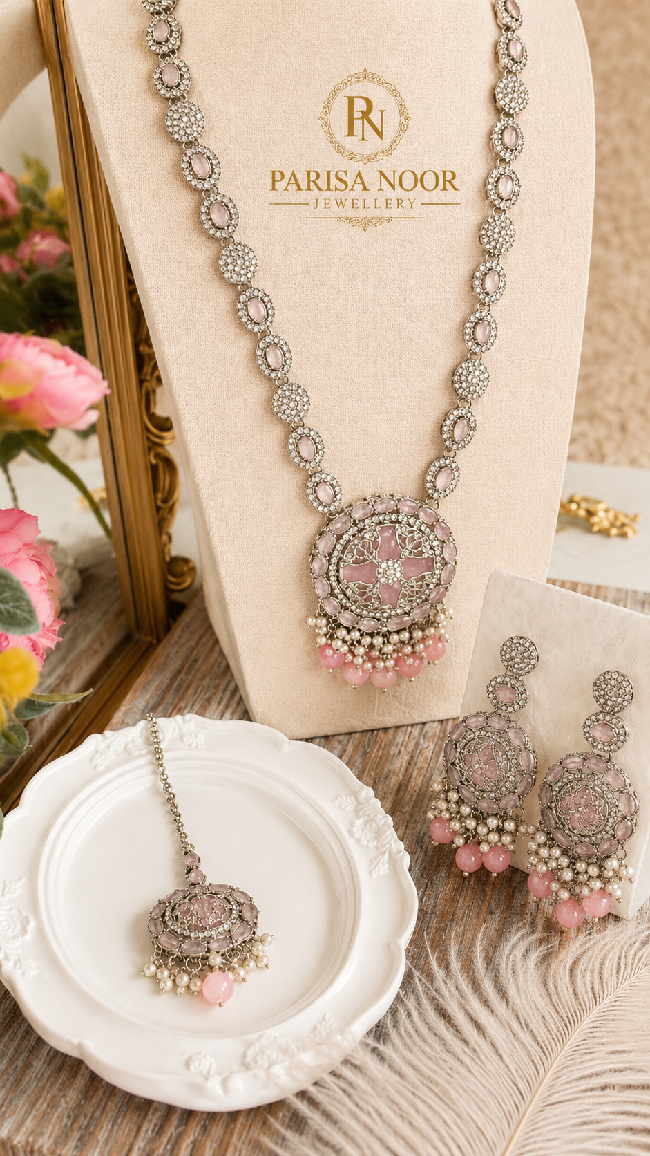 Rimsha Pink Kundan Long Mala Set