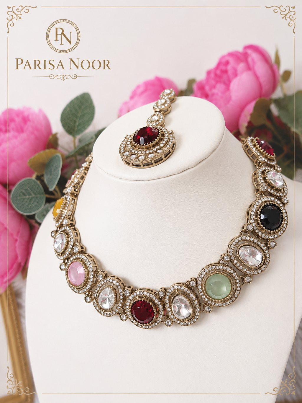 Saran Multicolour Luxury Polki Kundan Necklace Set