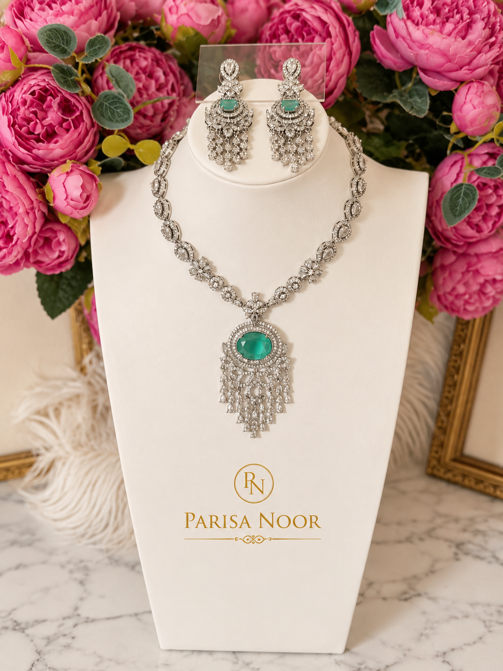 Zunaira Teal AD Statement Necklace Set