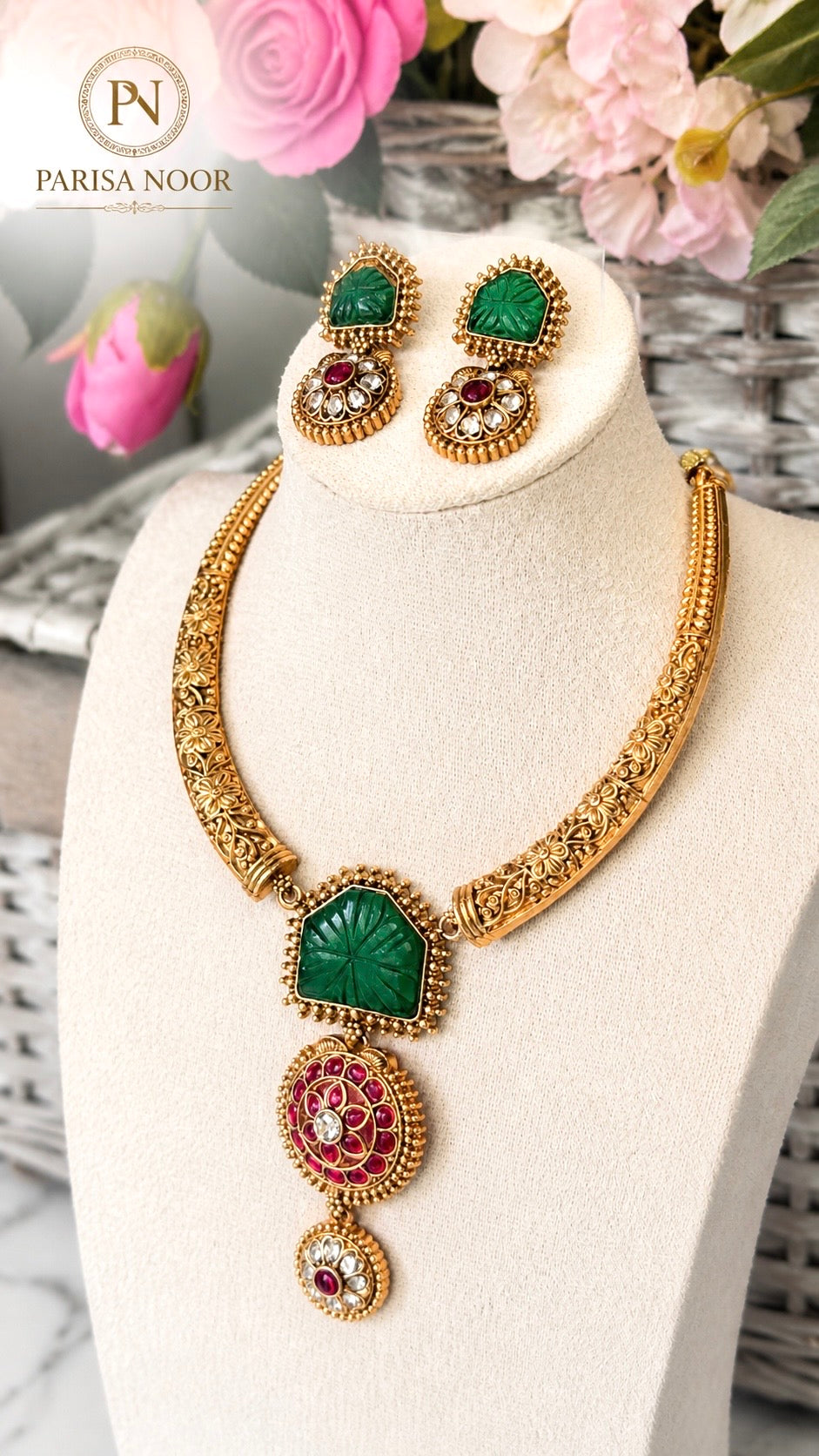 Mehraab Emerald Designer Hasli Necklace Set